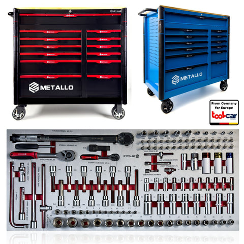 Metallo XXL Werkstattwagen | 10 volle Schubladen + 3 Straumraumfächer | Abschließbar